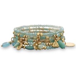Gold Tone Fashion Stretch Bracelets with Aqua Beads