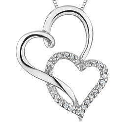 Diamond Delicate Double Heart Pendant in Sterling Silver