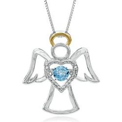 The Beat of Your Heart Blue Topaz and Diamond Angel Pendant
