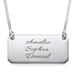 Silver Bar Necklace Engraved with 3 Names