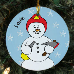 Personalized Ceramic Fireman Snowman Ornament