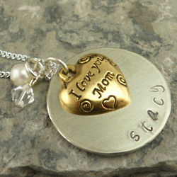 I Love You Mom Hand Stamped Necklace