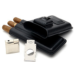 Leather Travel Cigar Case Gift Set