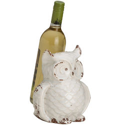 Rustic White Ceramic Owl Wine Holder
