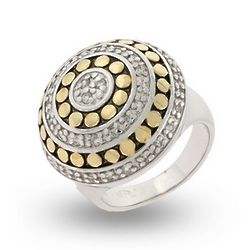 Designer Inspired Gold Dotted CZ Sterling Silver Ring