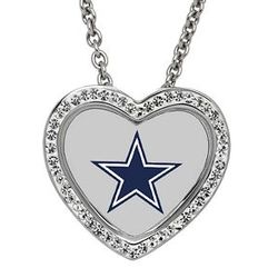Dallas Cowboys Crystal Heart Pendant in Sterling Silver