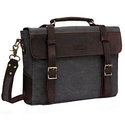 Leather & Canvas 14 inch Laptop Messenger Bag