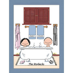 Personalized Couple in Bubble Bath Cartoon