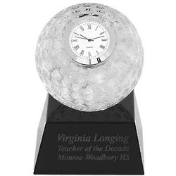Crystal Golf Ball Clock with Personalized Black Glass Base