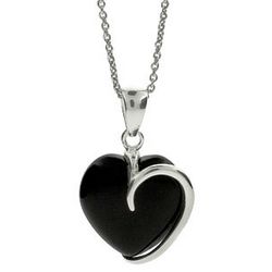 Contemporary Onyx and Sterling Silver Heart Pendant