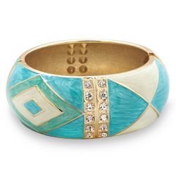Pearlescent Turquoise Enamel Diamond Pattern Bangle Bracelet