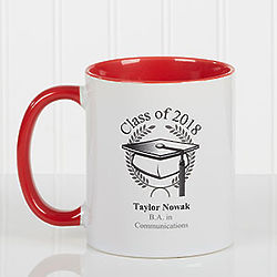 Personalized Graduation Cap Coffee Mug with Red Handle