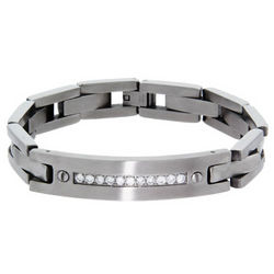 Men's Designer Style Stainless Steel Bracelet with CZ Accents