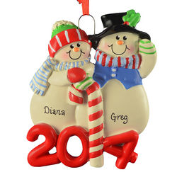 2014 Festive Snow Couple Candy Cane Ornament