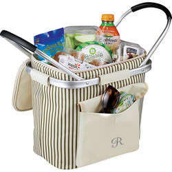 Collapsible Striped Picnic Cooler with Double Aluminum Handles