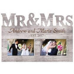 Mr. & Mrs. Faux Wood Pattern Personalized Picture Frame