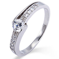 Petite Brilliant Cut CZ Promise Ring with Side Accents