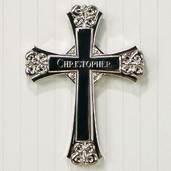 Engraved 6" Nickle Plated Wall Cross