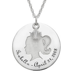 Girl's Personalized Name, Birthstone & Silhouette Silver Pendant
