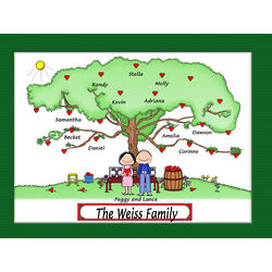 Personalized Grandparents Family Heart Tree Cartoon Print