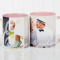 You & I Personalized Photo Coffee Mug with Pink Handle