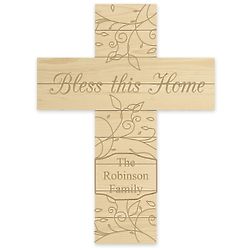 Personalized Bless This Home Natural Pine Wood Wall Cross