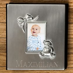 Personalized Teddy Bear and Bow Baby Photo Album in Silver