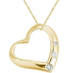 Three Stone Diamond Heart Pendant in 14k Yellow Gold