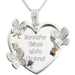 Sterling Silver Three Stone Butterfly Family Necklace