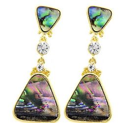 Green Abalone Shell Triangle Dangle Earrings