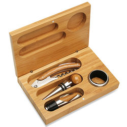 Personalized Bamboo 4-Piece Wine Tool Set