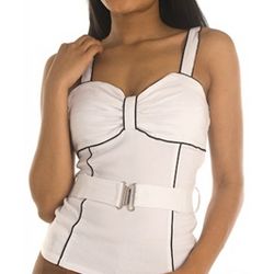 White Classy Segmented Tank Top with Belt