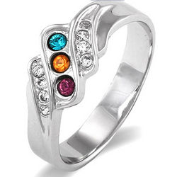 Three Stone Swarovski Crystal Wave Design Mother's Ring