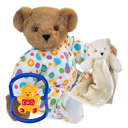 Pajama Bear with Bear Buddy Blanket and Teddy Bear Rattle