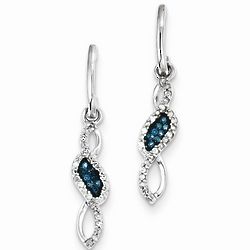 Sterling Silver Blue and White Diamond Post Earrings