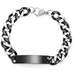 Men's Steel and Black Engravable ID Bracelet with Curb Links