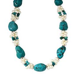 Turquoise and Cultured Pearl Necklace in Sterling Silver