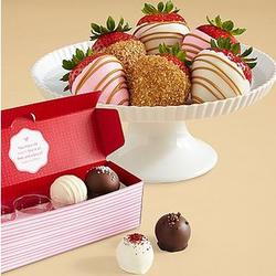 4 Cake Truffles and 6 Pink Champagne Strawberries
