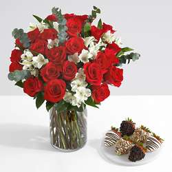 Ultimate 2 Dozen Red Roses Bouquet with 6 Fancy Strawberries