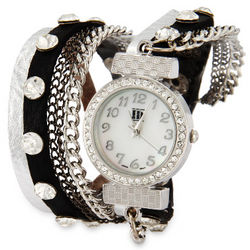 Silver and Black Wrap Around Chain Watch