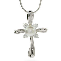Radiant Sterling Silver Cross Pendant with Pearl