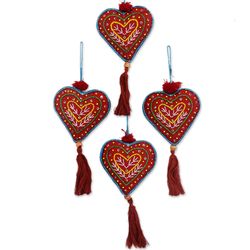 Red Hearts Beaded Ornaments