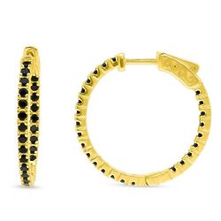 Gold Flashed Sterling Silver Black CZ Inside-Out Hoop Earrings