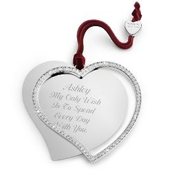 Engravable CZ Swing Heart Silver Plated Ornament