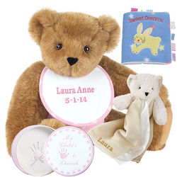 Baby Girl Bear with Buddy Blanket, Hand Print Kit and Book