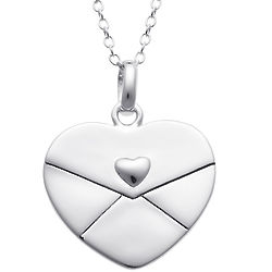 Women's Healthy and Happy Sterling Silver Heart Envelope Pendant