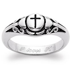 Sterling Silver Engraved Purity Heart Cross Ring