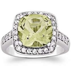 Sterling Silver Green Amethyst and Cubic Zirconia Ring