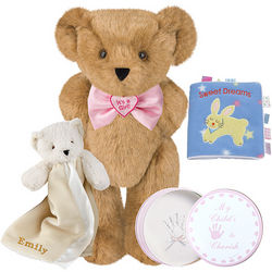 It's a Girl Bowtie Bear with Blanket, Hand Print Kit and Book