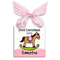Girl's Personalized First Christmas Rocking Horse Ornament